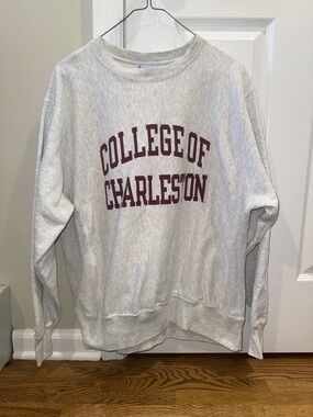 Champion College of Charleston Gray Crewneck Sweatshirt with Maroon Arch Logo